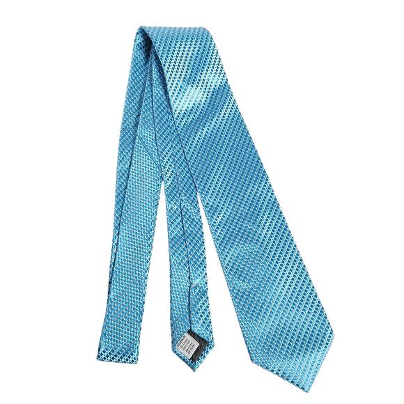 Vintage Geoffrey Beene Sky Blue Geometric Print 100% Silk Mens Tie Work Office - Picture 4 of 4